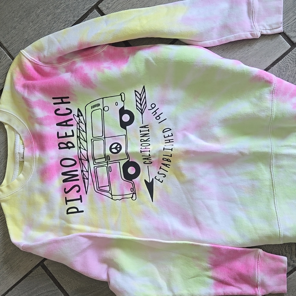 Dreamside Pismo Beach California Tie Dye Surf Van Sweatshirt Pink Yellow Medium